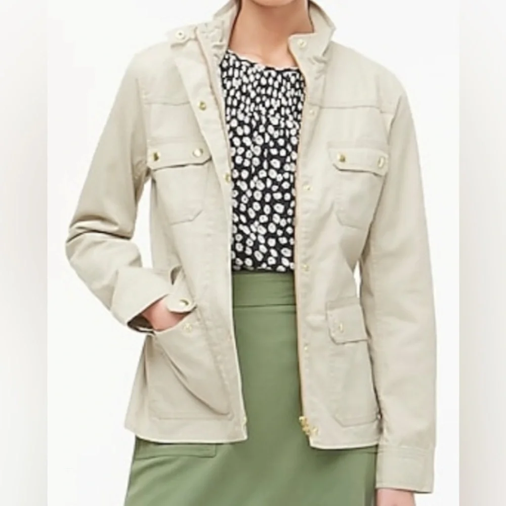 J Crew Cotton Utility Jacket Size XXS Khaki Gold Accents Lightweight
